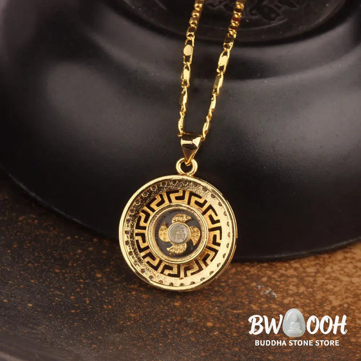 Buddha Stones Gold plated Copper Brass Rotatable Windmill Feng Sheng Shui Qi Fu Luck Necklace Pendant - BWOOOH - Gold