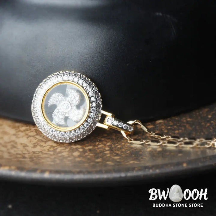 Buddha Stones Gold plated Copper Brass Rotatable Windmill Fu Balance Necklace Pendant - BWOOOH - Gold Plated Copper