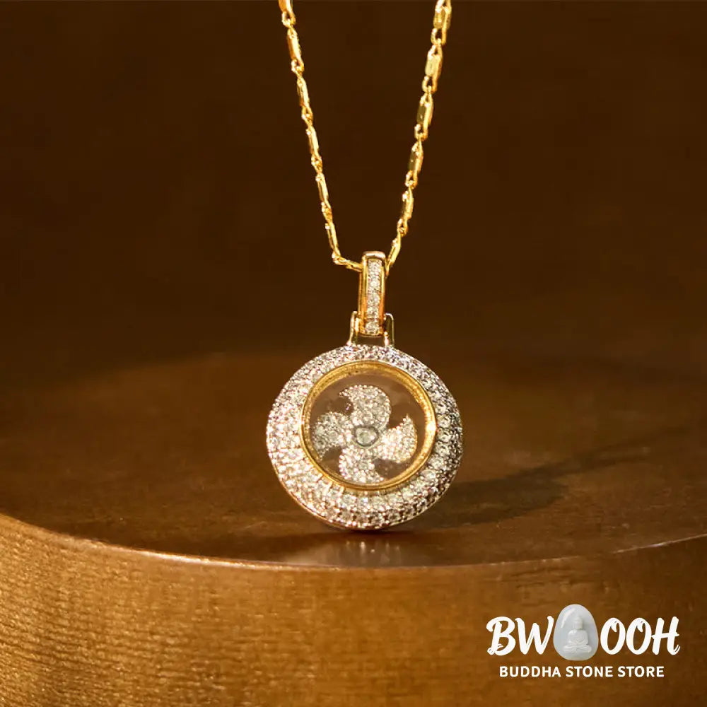 Buddha Stones Gold plated Copper Brass Rotatable Windmill Fu Balance Necklace Pendant - BWOOOH - Gold Plated Copper