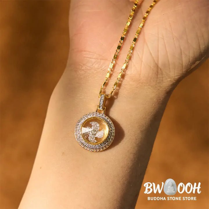 Buddha Stones Gold plated Copper Brass Rotatable Windmill Fu Balance Necklace Pendant - BWOOOH - Gold Plated Copper
