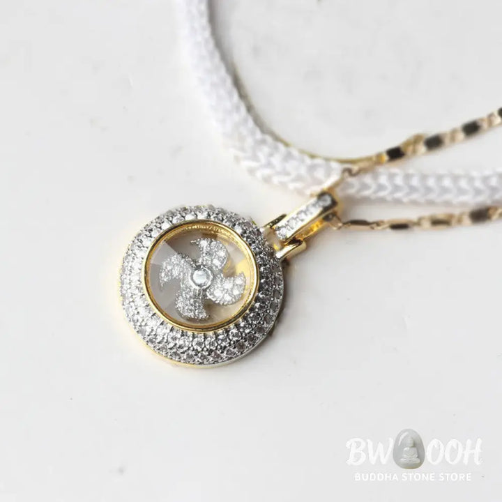 Buddha Stones Gold plated Copper Brass Rotatable Windmill Fu Balance Necklace Pendant - BWOOOH - Gold Plated Copper