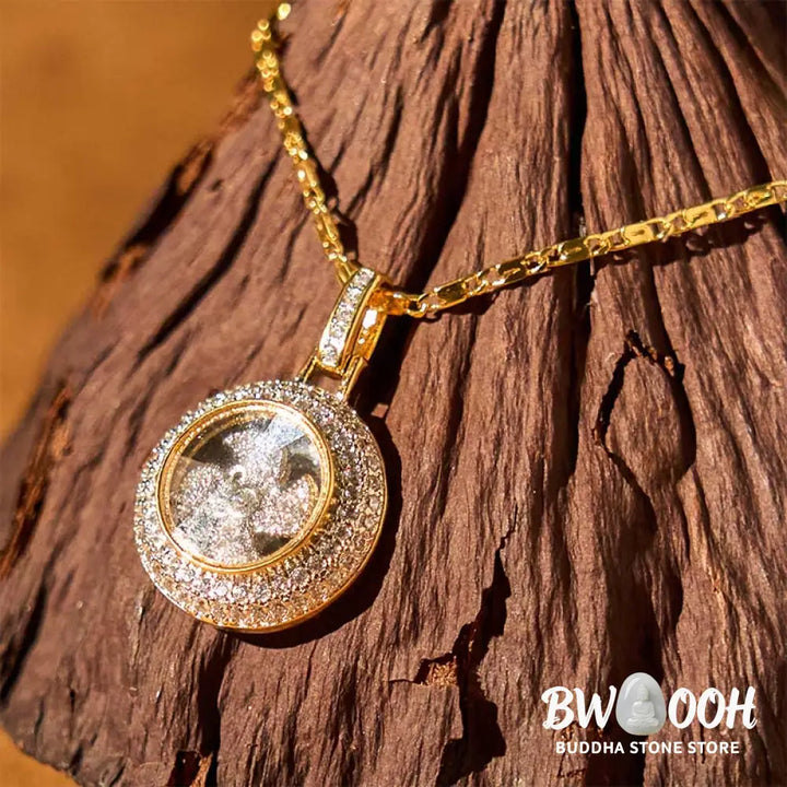 Buddha Stones Gold plated Copper Brass Rotatable Windmill Fu Balance Necklace Pendant - BWOOOH - Gold Plated Copper