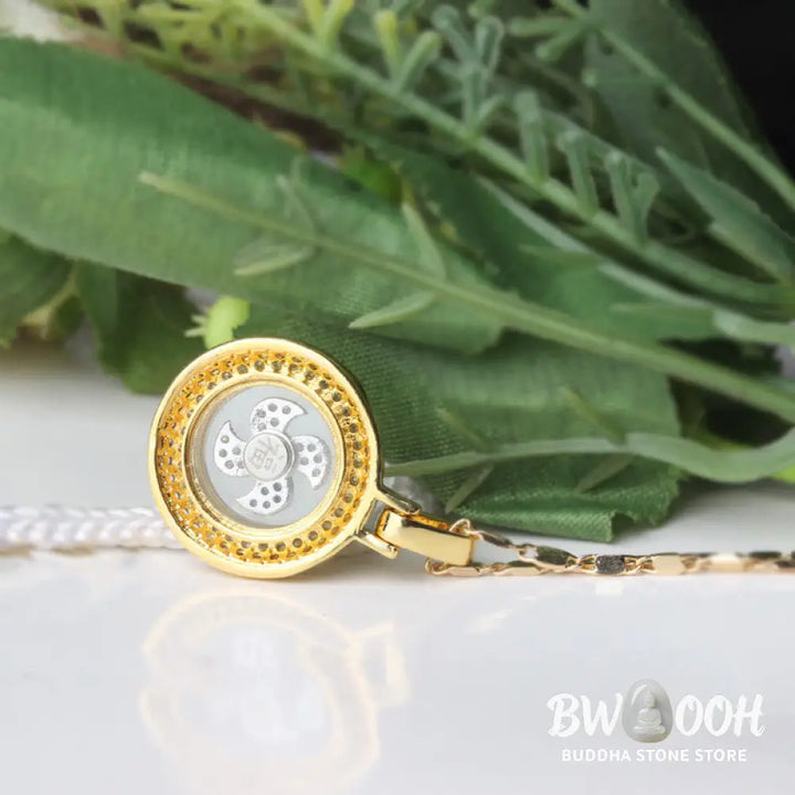 Buddha Stones Gold plated Copper Brass Rotatable Windmill Fu Balance Necklace Pendant - BWOOOH - Gold Plated Copper