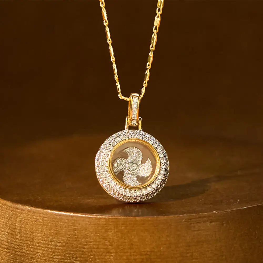 Buddha Stones Gold plated Copper Brass Rotatable Windmill Fu Balance Necklace Pendant - BWOOOH - Gold Plated Copper