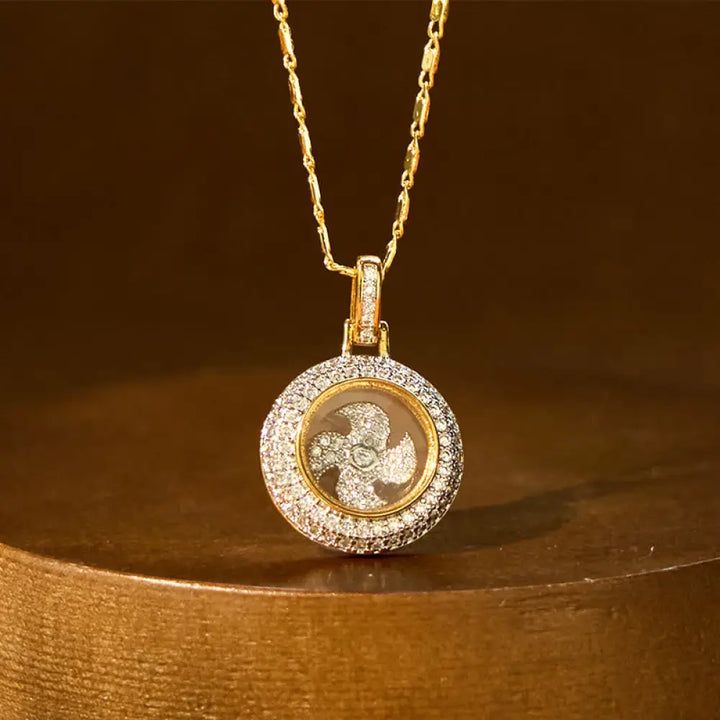 Buddha Stones Gold plated Copper Brass Rotatable Windmill Fu Balance Necklace Pendant - BWOOOH - Gold Plated Copper