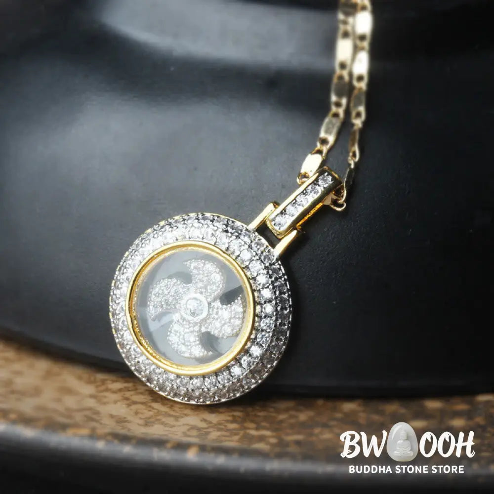 Buddha Stones Gold plated Copper Brass Rotatable Windmill Fu Balance Necklace Pendant - BWOOOH - Gold Plated Copper