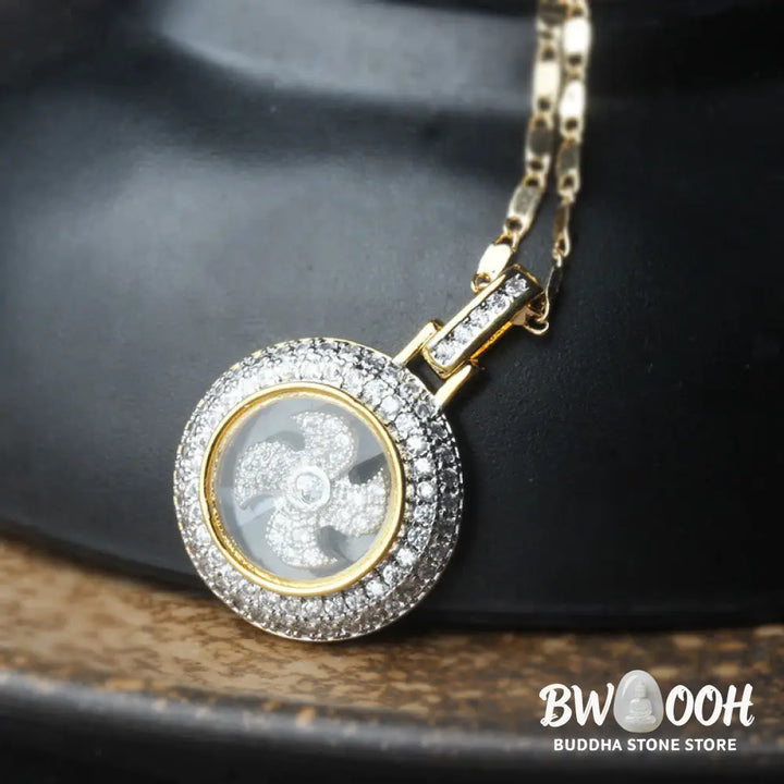 Buddha Stones Gold plated Copper Brass Rotatable Windmill Fu Balance Necklace Pendant - BWOOOH - Gold Plated Copper