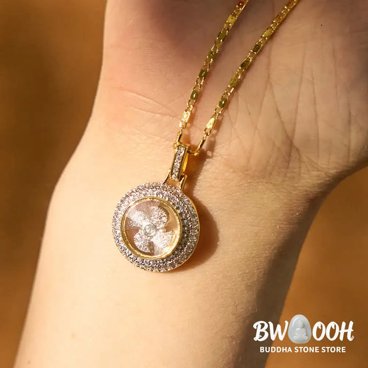 Buddha Stones Gold plated Copper Brass Rotatable Windmill Fu Balance Necklace Pendant - BWOOOH - Gold Plated Copper