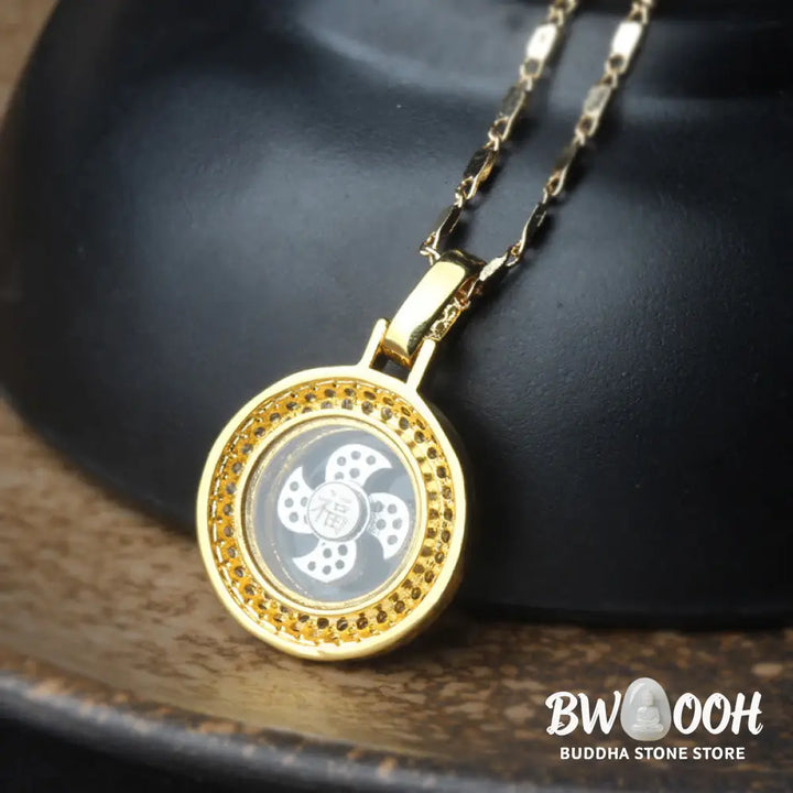 Buddha Stones Gold plated Copper Brass Rotatable Windmill Fu Balance Necklace Pendant - BWOOOH - Gold Plated Copper