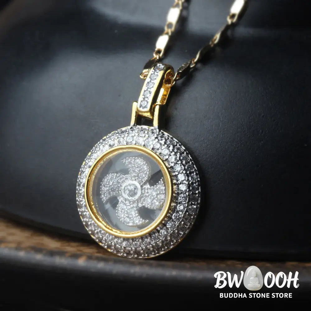 Buddha Stones Gold plated Copper Brass Rotatable Windmill Fu Balance Necklace Pendant - BWOOOH - Gold Plated Copper