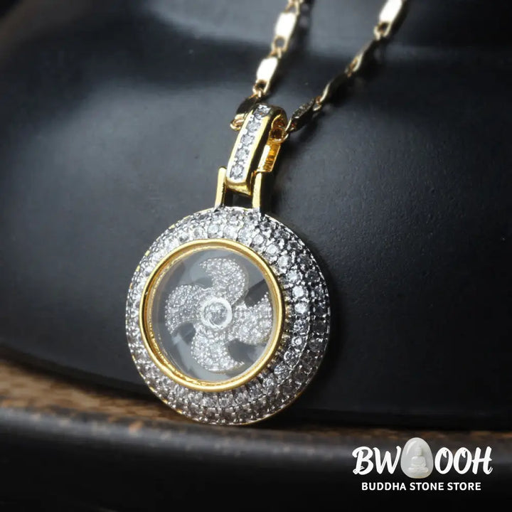 Buddha Stones Gold plated Copper Brass Rotatable Windmill Fu Balance Necklace Pendant - BWOOOH - Gold Plated Copper