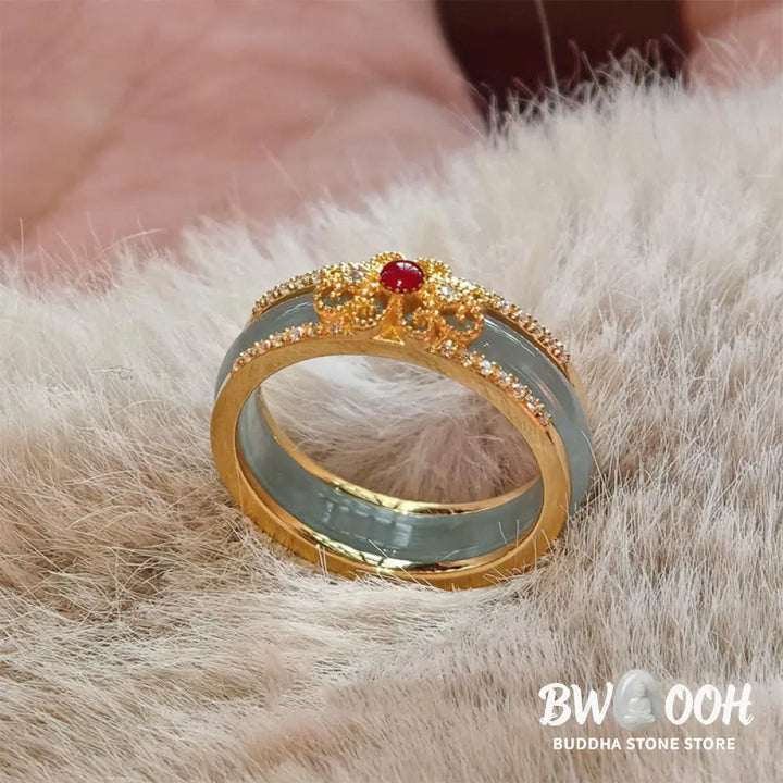 Buddha Stones Gold-Plated Copper Glass Flower Wealth Ring - Ring