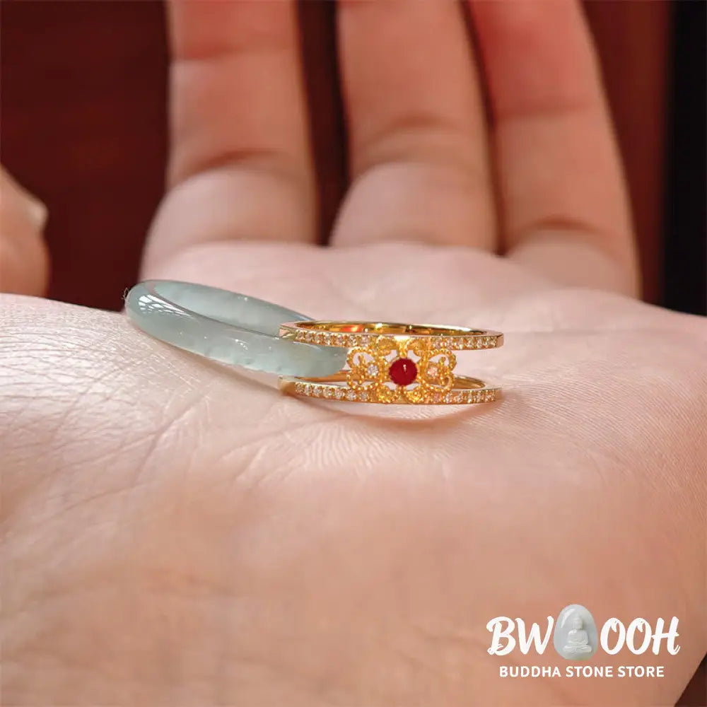 Buddha Stones Gold-Plated Copper Glass Flower Wealth Ring - Ring