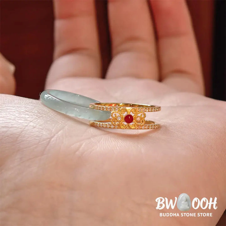 Buddha Stones Gold-Plated Copper Glass Flower Wealth Ring - Ring