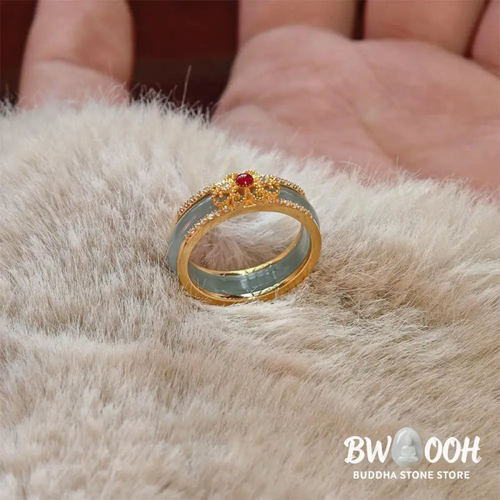 Buddha Stones Gold-Plated Copper Glass Flower Wealth Ring - Ring