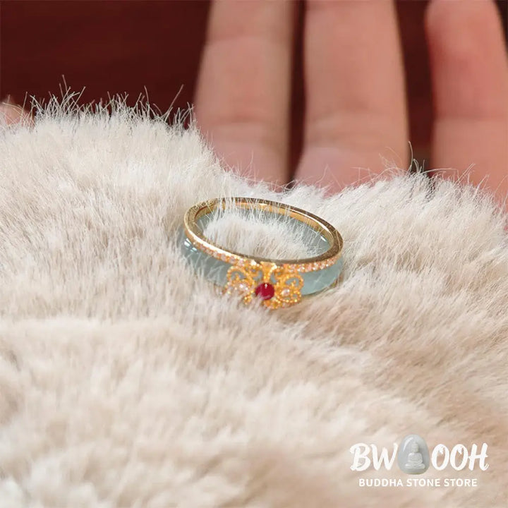 Buddha Stones Gold-Plated Copper Glass Flower Wealth Ring - Ring