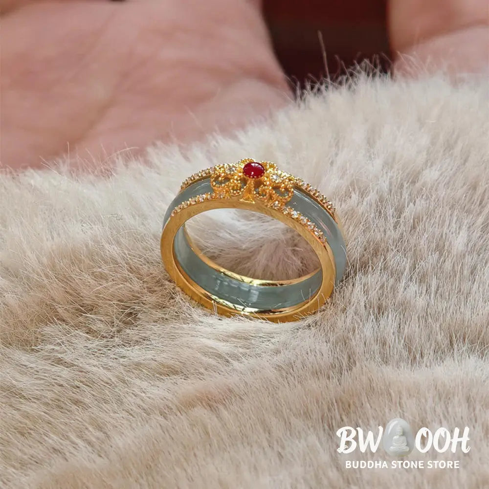 Buddha Stones Gold-Plated Copper Glass Flower Wealth Ring - Ring