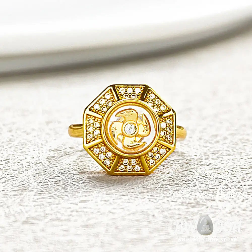 Buddha Stones Gold Plated Copper Windmill Feng Sheng Shui Qi Luck Wealth Adjustable Ring - Ring