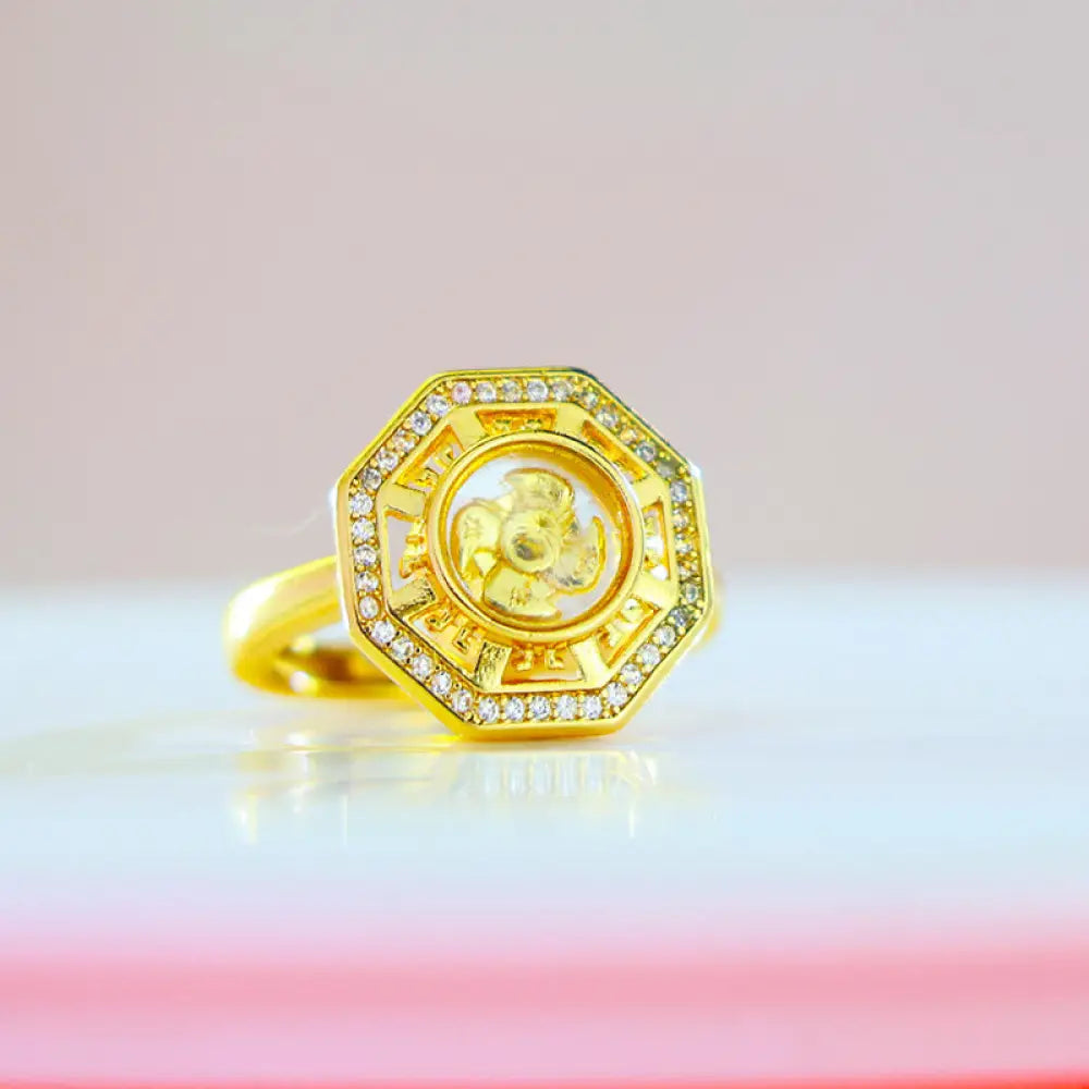 BWOOOH Gold Plated Copper Windmill Feng Sheng Shui Qi Luck Wealth Adjustable Ring — Gold Plated spiritual jewelry for spir...