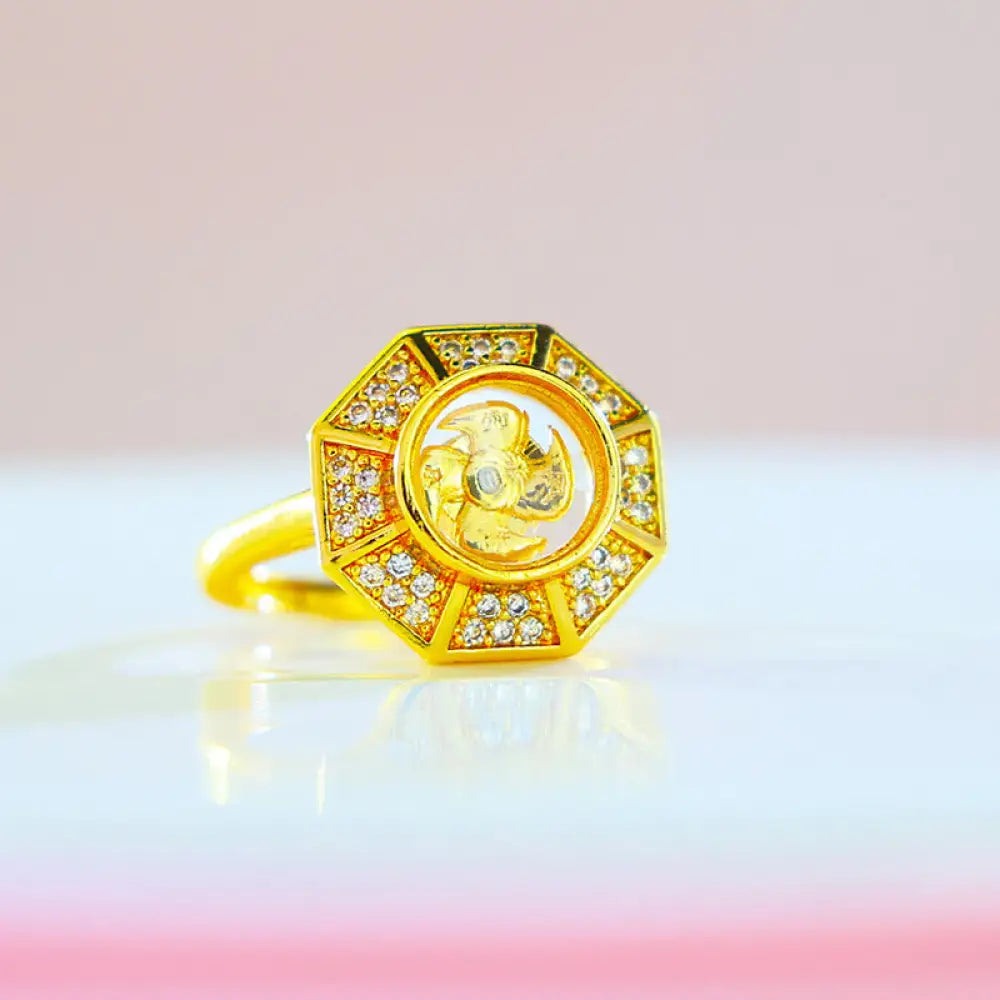 Buddha Stones Gold Plated Copper Windmill Feng Sheng Shui Qi Luck Wealth Adjustable Ring - Gold Plated Copper Two
