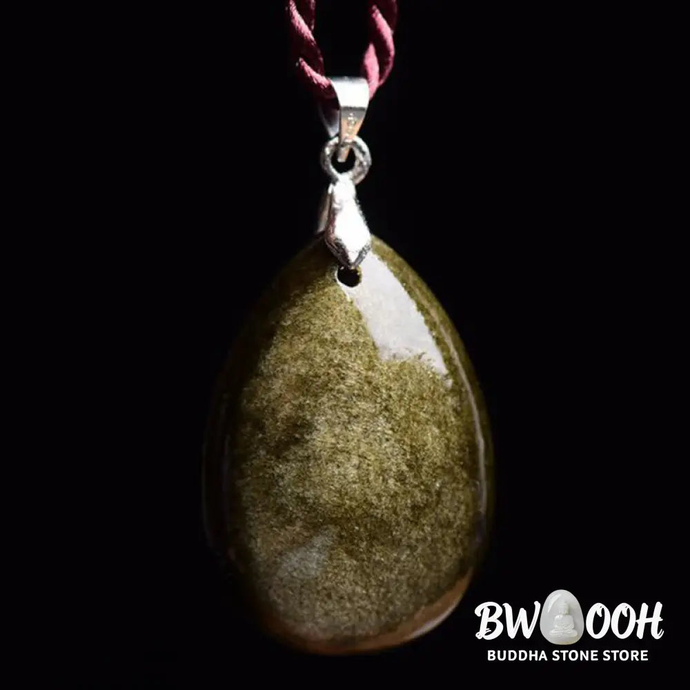 Buddha Stones Gold Sheen Obsidian Black Obsidian Rainbow Obsidian Wealth Water Drop Necklace Pendant - BWOOOH