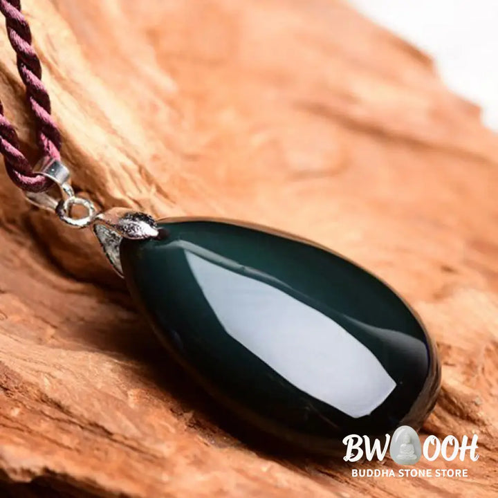 Buddha Stones Gold Sheen Obsidian Black Obsidian Rainbow Obsidian Wealth Water Drop Necklace Pendant - BWOOOH