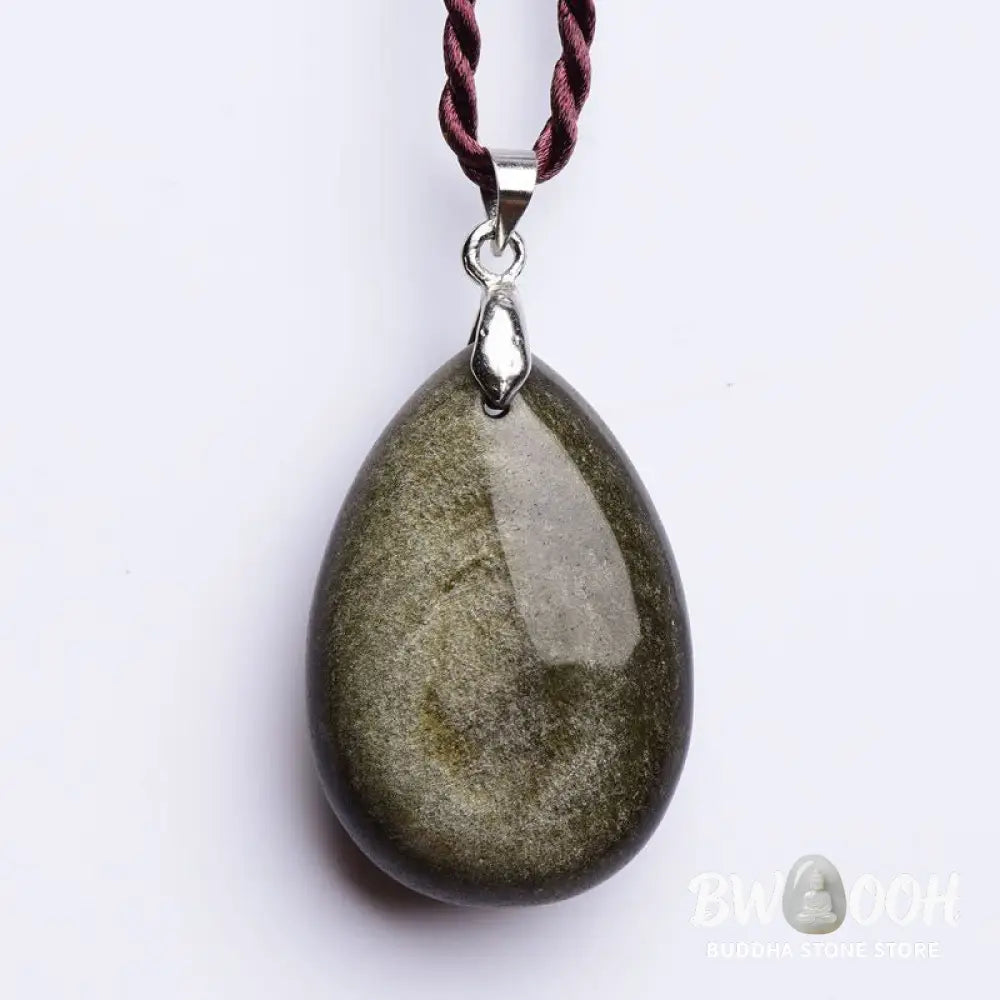Buddha Stones Gold Sheen Obsidian Black Obsidian Rainbow Obsidian Wealth Water Drop Necklace Pendant - BWOOOH