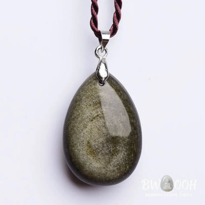 Buddha Stones Gold Sheen Obsidian Black Obsidian Rainbow Obsidian Wealth Water Drop Necklace Pendant - BWOOOH