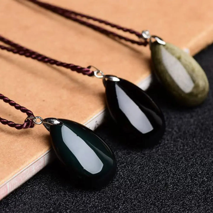 BWOOOH Gold Sheen Obsidian Black Obsidian Rainbow Obsidian Wealth Water Drop Necklace Pendant