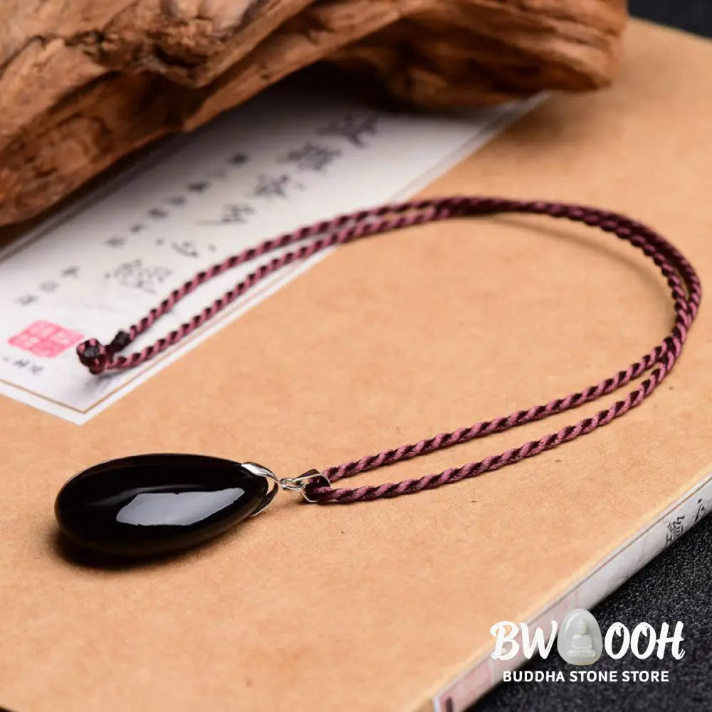 Buddha Stones Gold Sheen Obsidian Black Obsidian Rainbow Obsidian Wealth Water Drop Necklace Pendant - BWOOOH