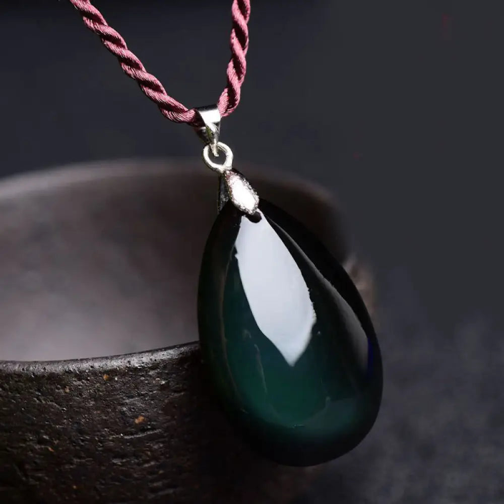 Buddha Stones Gold Sheen Obsidian Black Obsidian Rainbow Obsidian Wealth Water Drop Necklace Pendant - BWOOOH - Rainbow