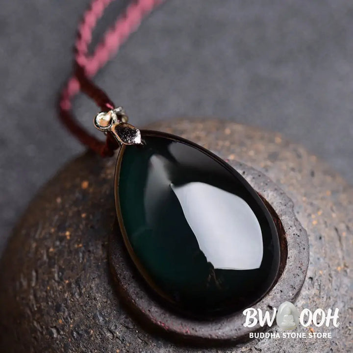 Buddha Stones Gold Sheen Obsidian Black Obsidian Rainbow Obsidian Wealth Water Drop Necklace Pendant - BWOOOH