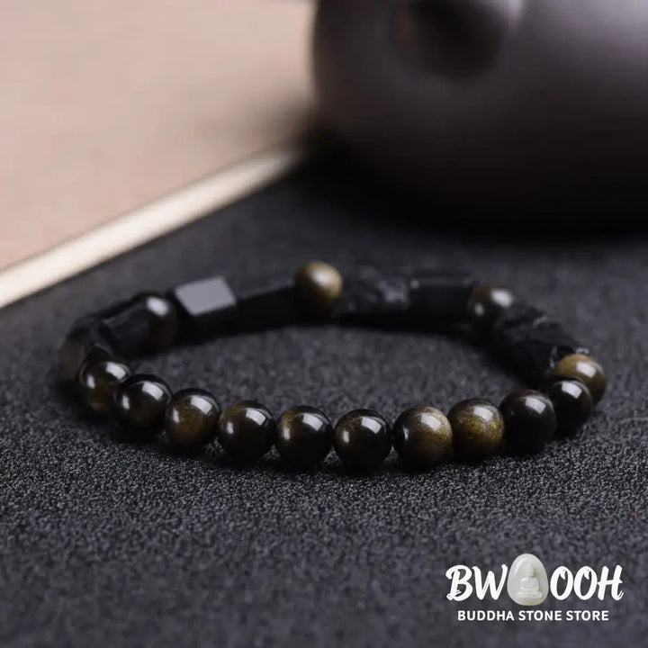 Buddha Stones Gold Sheen Obsidian Black Tourmaline Wealth Bracelet - BWOOOH - Gold Sheen Obsidian - Bracelet