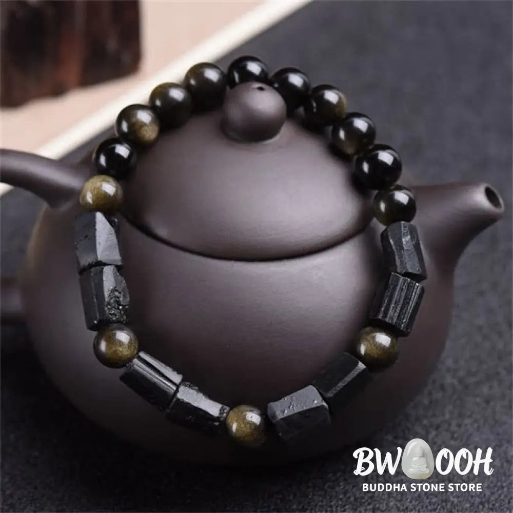 Buddha Stones Gold Sheen Obsidian Black Tourmaline Wealth Bracelet - BWOOOH - Gold Sheen Obsidian - Bracelet