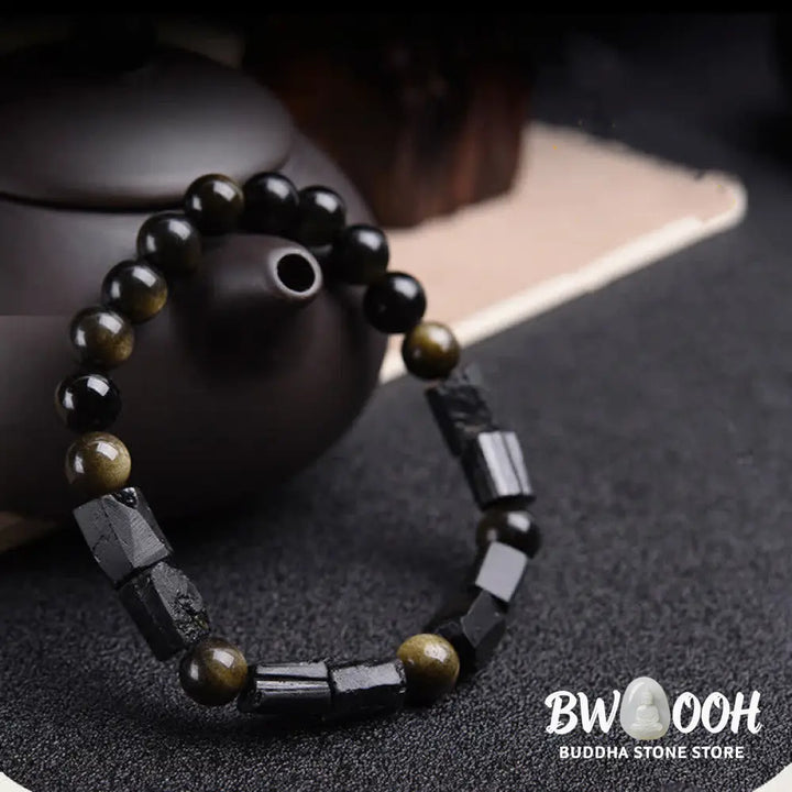 Buddha Stones Gold Sheen Obsidian Black Tourmaline Wealth Bracelet - BWOOOH - Gold Sheen Obsidian - Bracelet