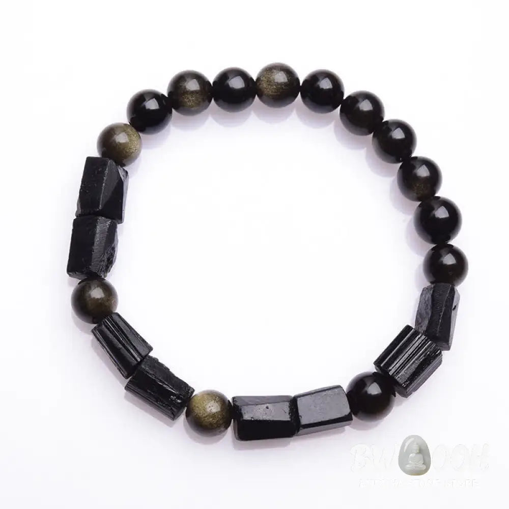 Buddha Stones Gold Sheen Obsidian Black Tourmaline Wealth Bracelet - BWOOOH - Gold Sheen Obsidian - Bracelet
