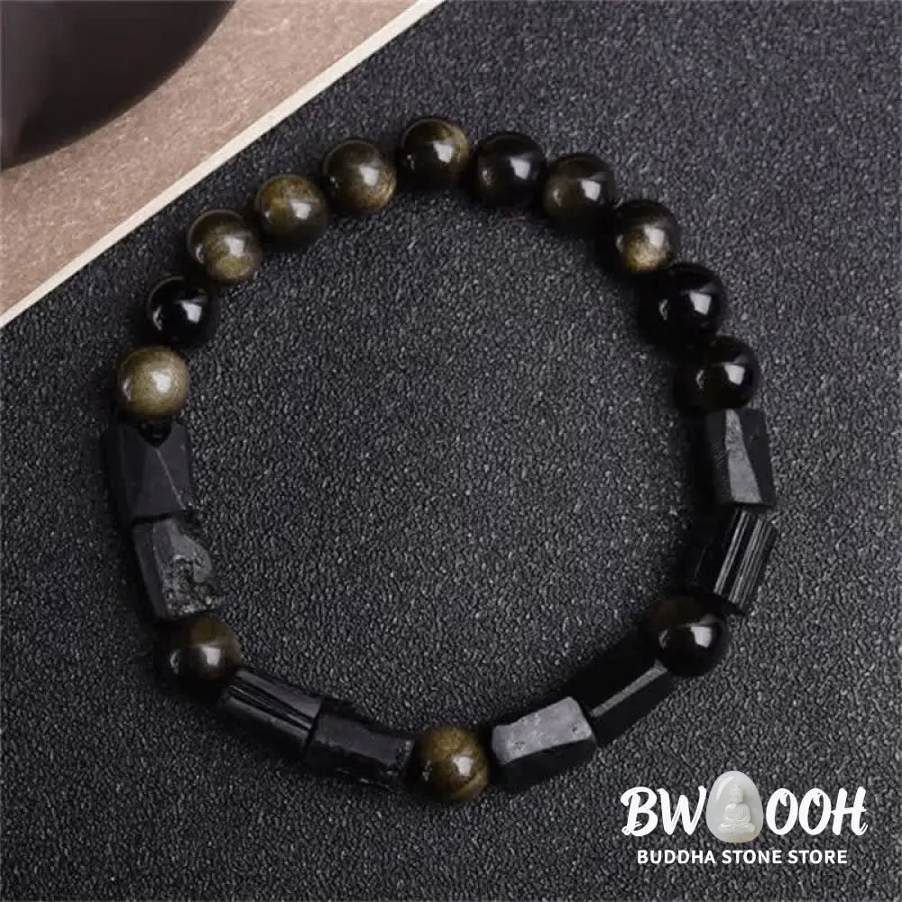 Buddha Stones Gold Sheen Obsidian Black Tourmaline Wealth Bracelet - BWOOOH - Gold Sheen Obsidian - Bracelet