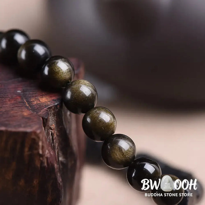 Buddha Stones Gold Sheen Obsidian Black Tourmaline Wealth Bracelet - BWOOOH - Gold Sheen Obsidian - Bracelet