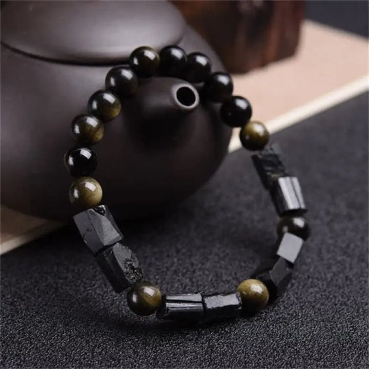 BWOOOH Gold Sheen Obsidian Black Tourmaline Wealth Bracelet - BWOOOH - Gold Sheen Obsidian - Bracelet