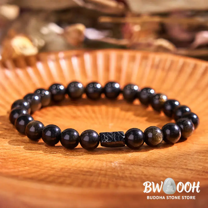 Buddha Stones Gold Sheen Obsidian Black Tourmaline Wealth Bracelet - BWOOOH - Gold Sheen Obsidian Black