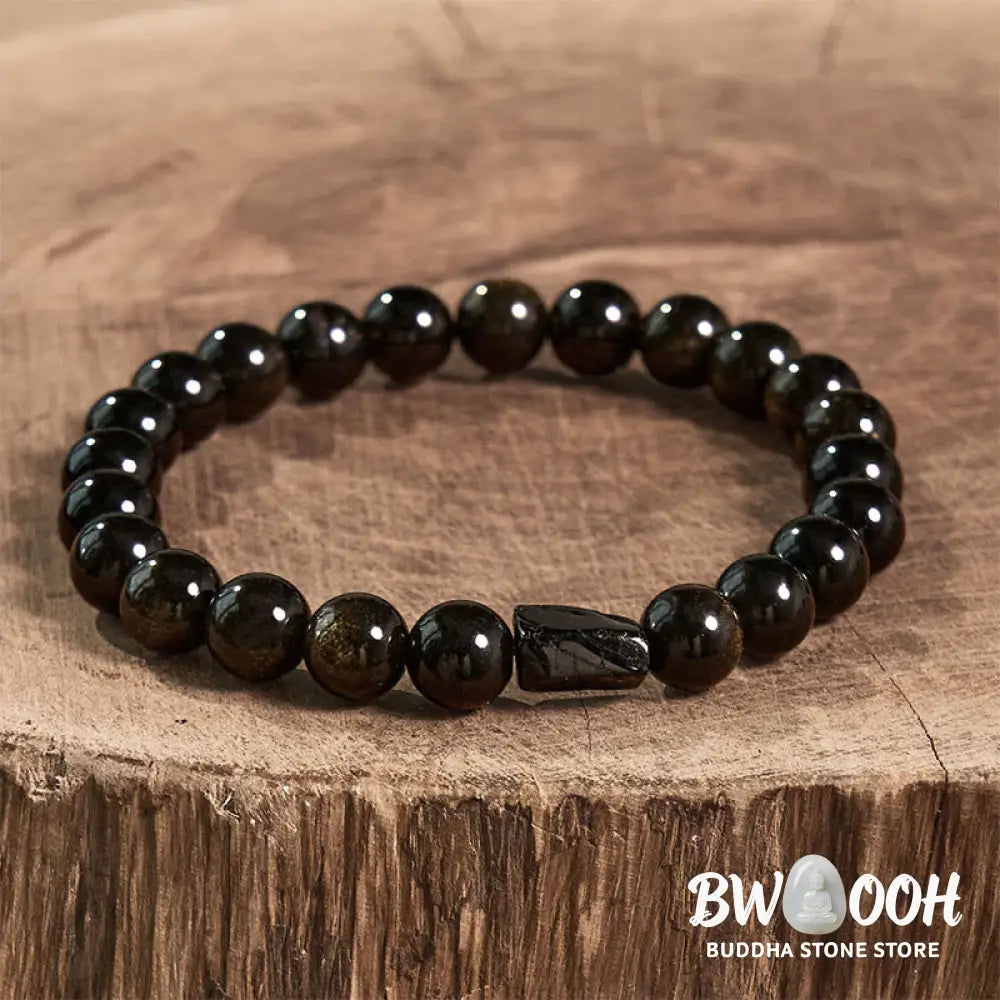 Buddha Stones Gold Sheen Obsidian Black Tourmaline Wealth Bracelet - BWOOOH - Gold Sheen Obsidian Black