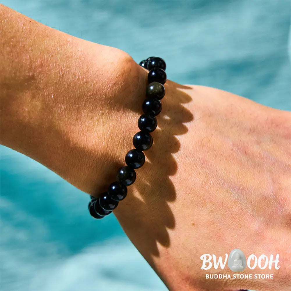 Buddha Stones Gold Sheen Obsidian Black Tourmaline Wealth Bracelet - BWOOOH - Gold Sheen Obsidian Black