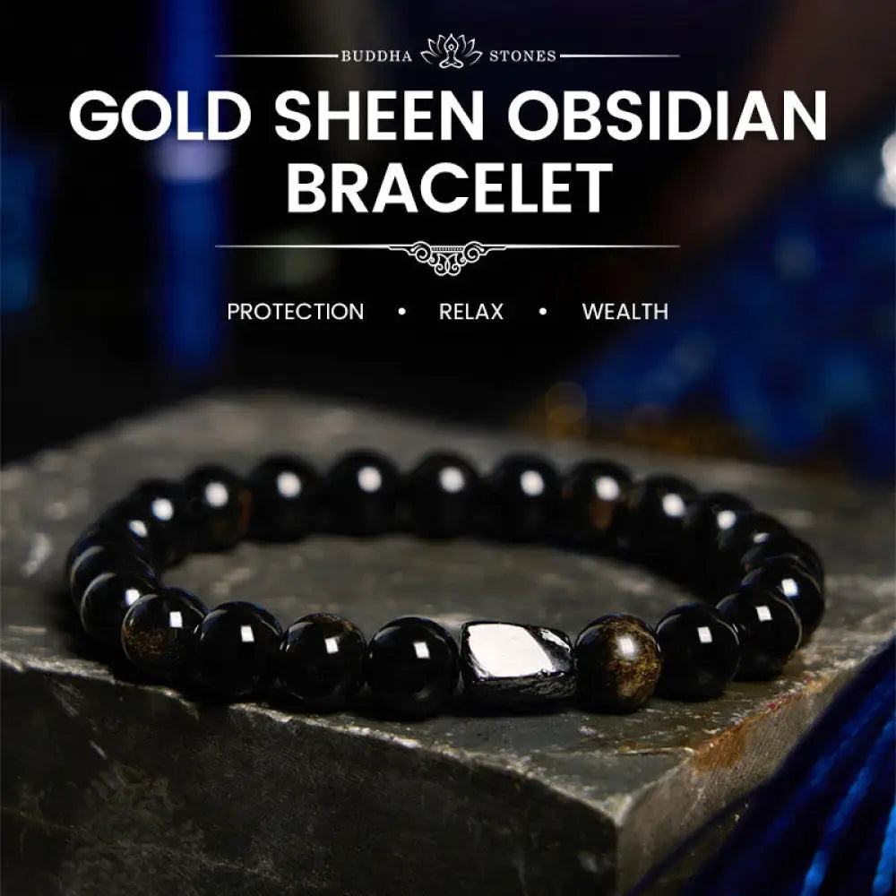 BWOOOH Gold Sheen Obsidian Black Tourmaline Wealth Bracelet - BWOOOH - Gold Sheen Obsidian Black