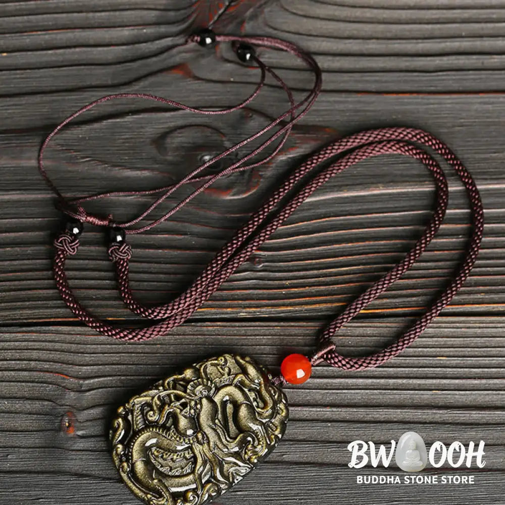 Buddha Stones Gold Sheen Obsidian Dragon Pattern Success Necklace Pendant - BWOOOH - Gold Sheen Obsidian - Necklaces &amp;
