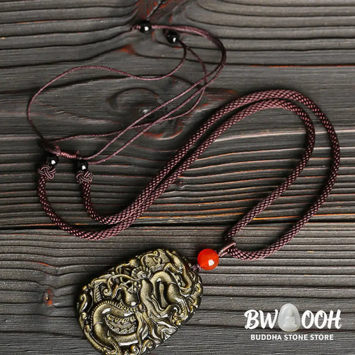 Buddha Stones Gold Sheen Obsidian Dragon Pattern Success Necklace Pendant - BWOOOH - Gold Sheen Obsidian - Necklaces &amp;