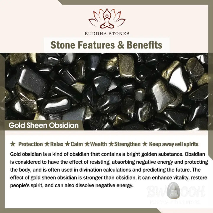 Buddha Stones Gold Sheen Obsidian Gray Agate Lotus Charm Strengthen Double Wrap Bracelet - BWOOOH - Gold Sheen Obsidian