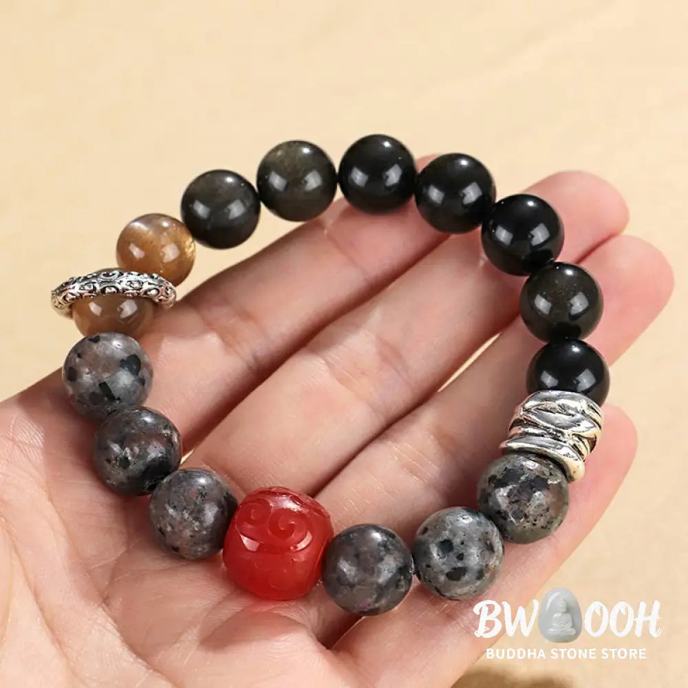 Buddha Stones Gold Sheen Obsidian Lava Rock Red Agate Protection Bracelet - BWOOOH - Gold Sheen Obsidian Lava Rock