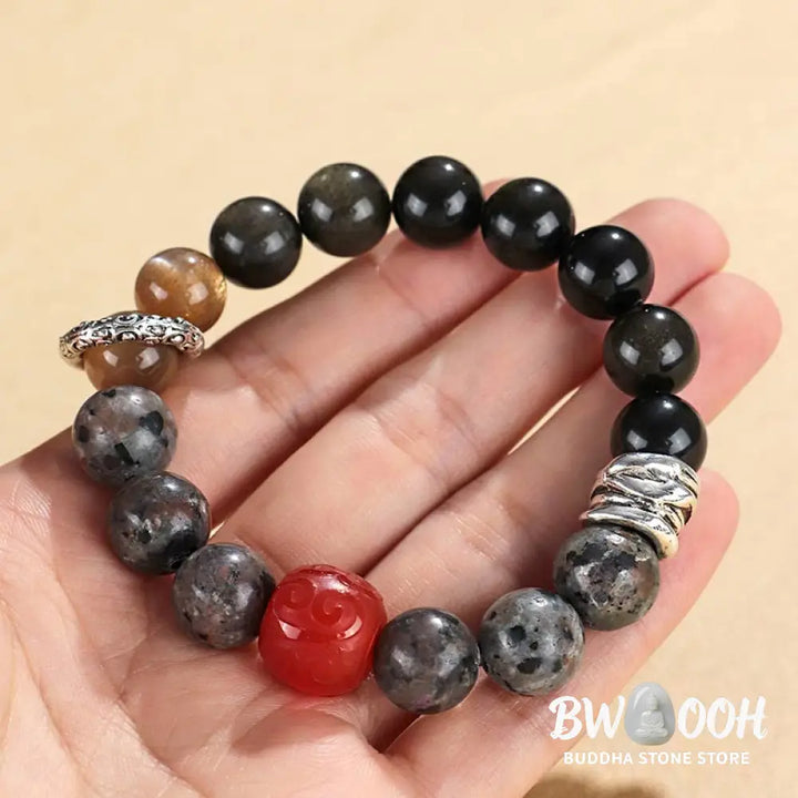 Buddha Stones Gold Sheen Obsidian Lava Rock Red Agate Protection Bracelet - BWOOOH - Gold Sheen Obsidian Lava Rock