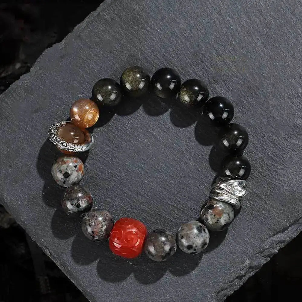 BWOOOH Gold Sheen Obsidian Lava Rock Red Agate Protection Bracelet - BWOOOH - Gold Sheen Obsidian Lava Rock