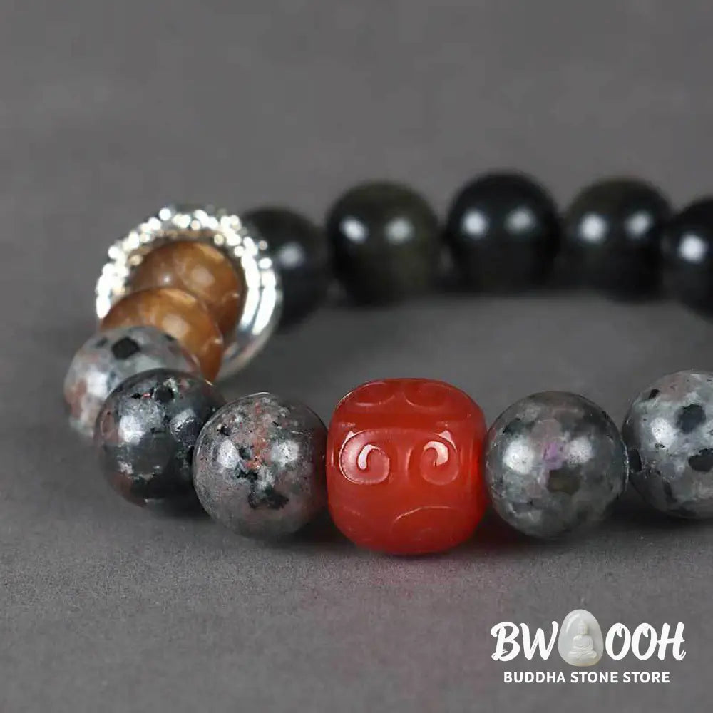 Buddha Stones Gold Sheen Obsidian Lava Rock Red Agate Protection Bracelet - BWOOOH - Gold Sheen Obsidian Lava Rock